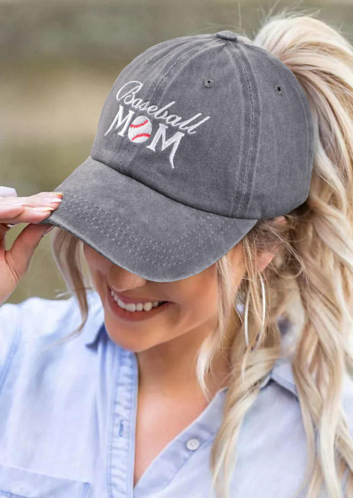 

Baseball Mom Washed Distressed Ponytail Baseball Cap, Gray, 510017