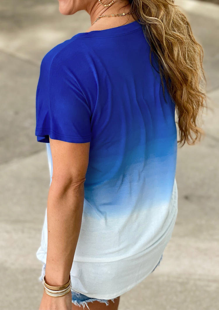 Gradient V-Neck T-Shirt Tee - Blue