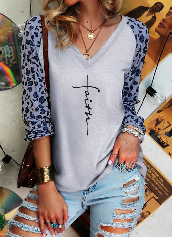 

Faith Leopard Raglan Sleeve T-Shirt Tee, Multicolor, 509839
