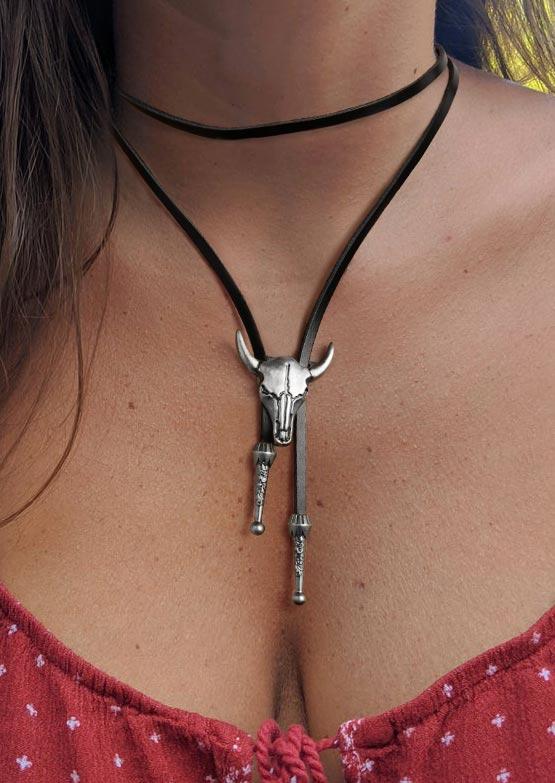 

Vintage Tribal Steer Skull Pendant Necklace, Black, 509843