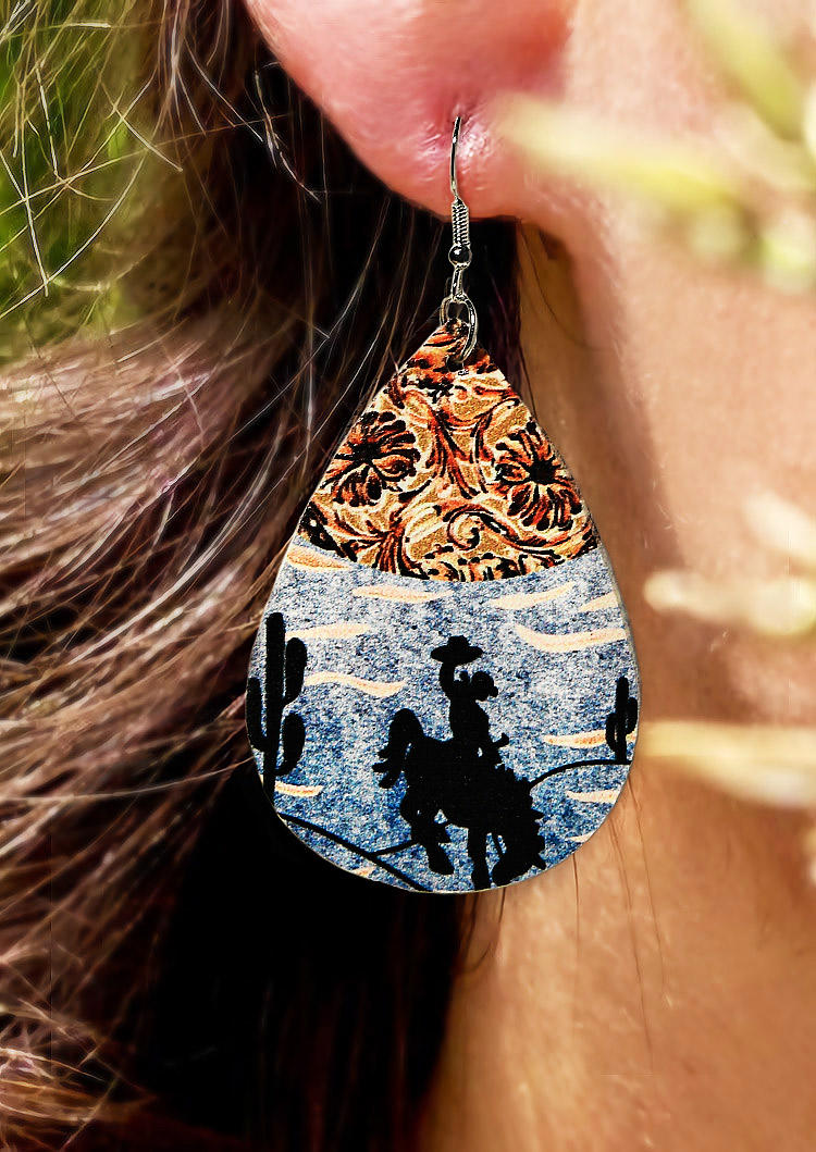 

Western Cowboy Cactus Flower Water Drop Earrings, Light blue, 509845