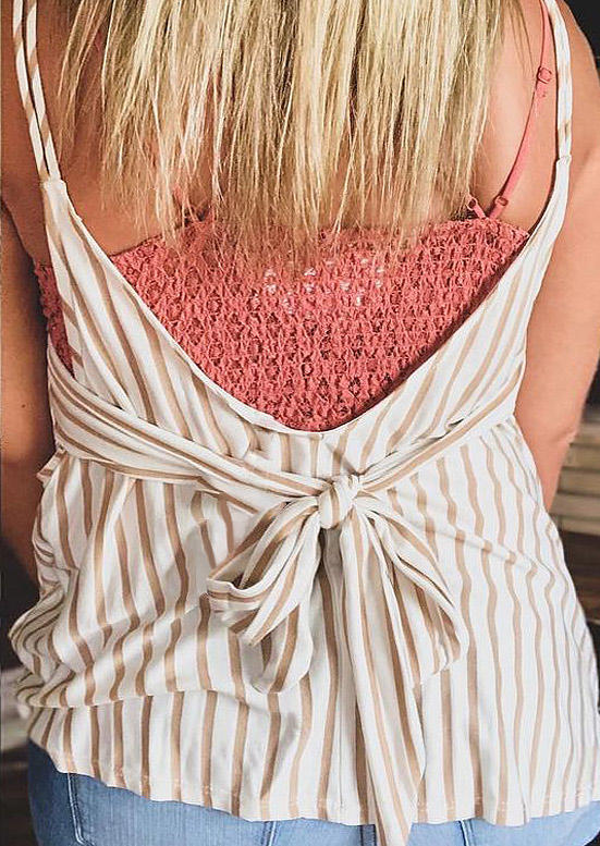 

Striped Tie Back Spaghetti Strap Camisole - White, 505630