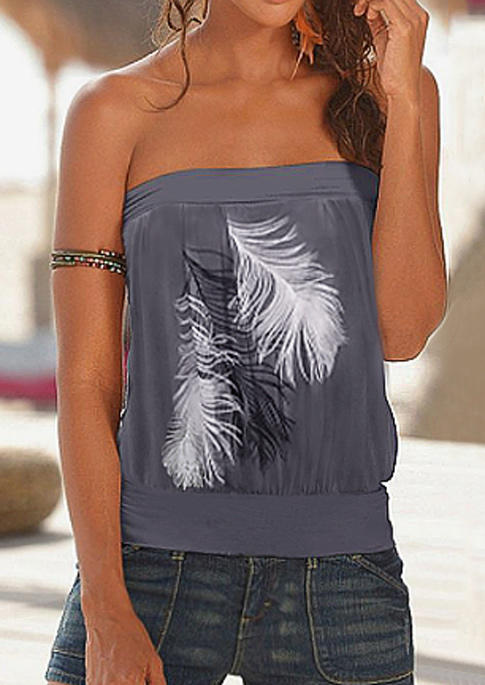 

Feather Ruffled Strapless Tank - Gray, 508563