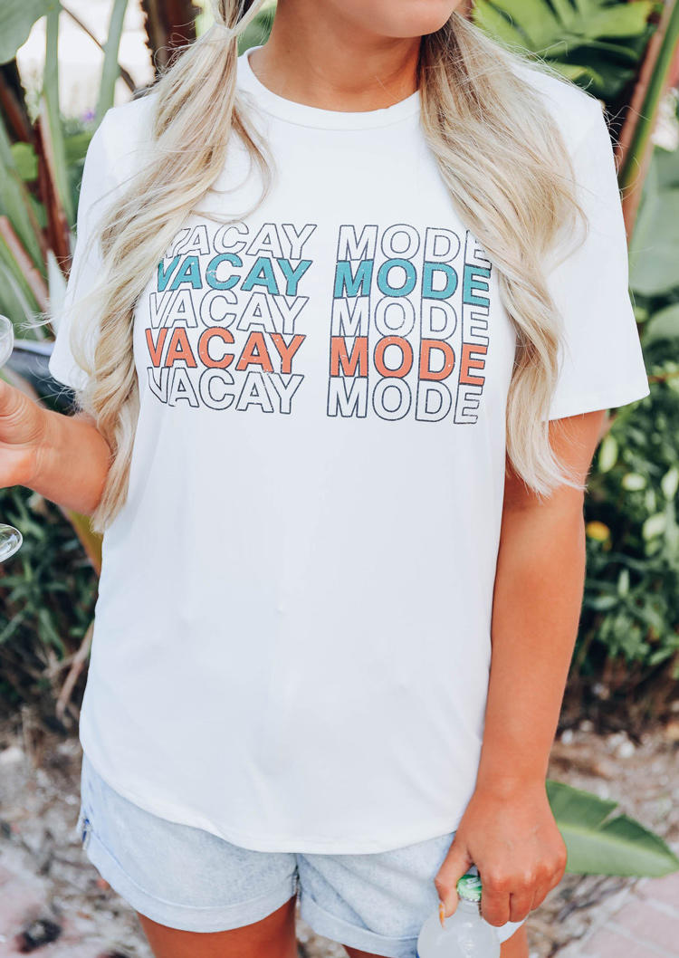 

Vacay Mode O-Neck T-Shirt Tee - White, 509623