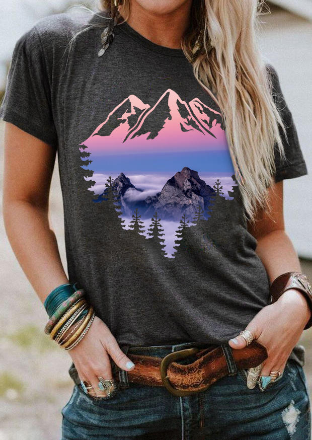 

Sunset Mountain Landscape T-Shirt Tee - Dark Grey, 509704