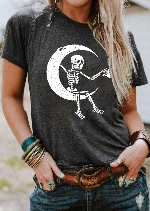 

Skeleton Moon T-Shirt Tee - Dark Grey, 509710