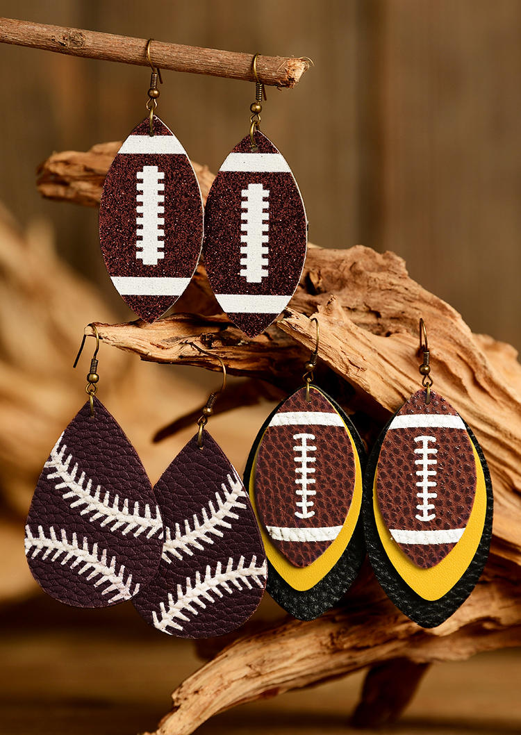 

3Pairs Football Glitter Multi-Layered Water Drop Earrings Set, Multicolor, 509790