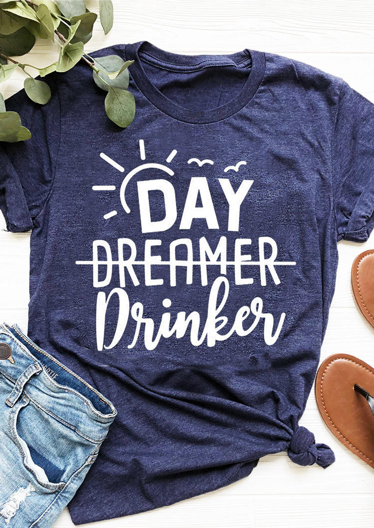 Day Dreamer Drinker  Sun T-Shirt Tee - Navy Blue