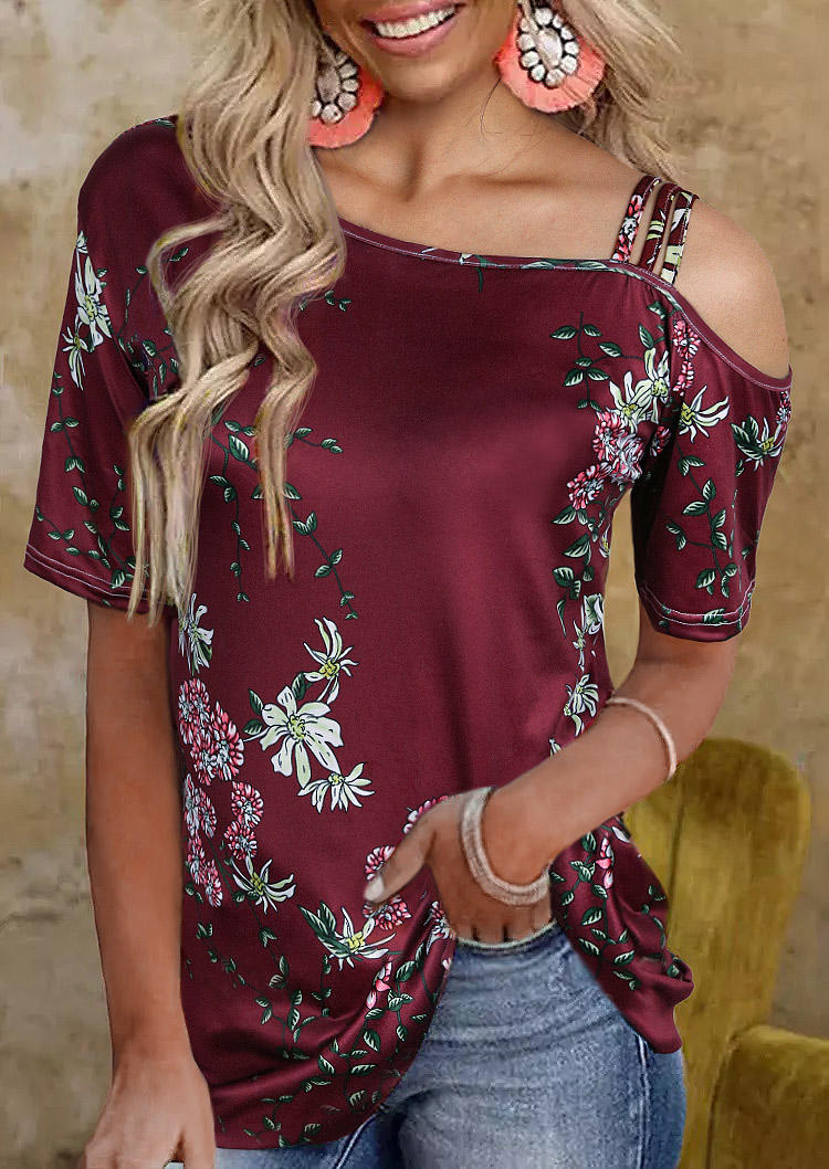 

Floral One Sided Cold Shoulder Blouse - Burgundy, 510023