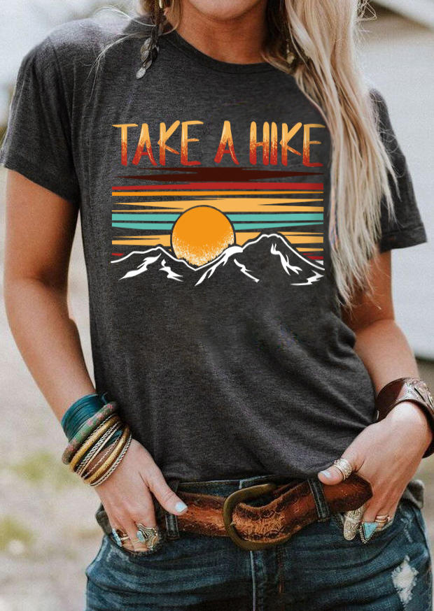 

Take A Hike Mountain Sun T-Shirt Tee - Dark Grey, 509898