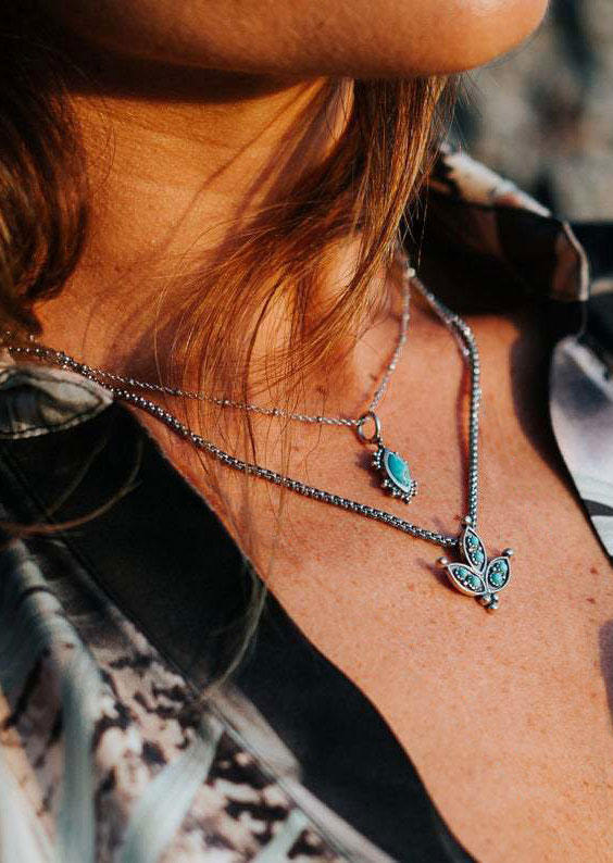 

Lucky Shamrock Turquoise Dual-Layered Necklace, Silver, 510101