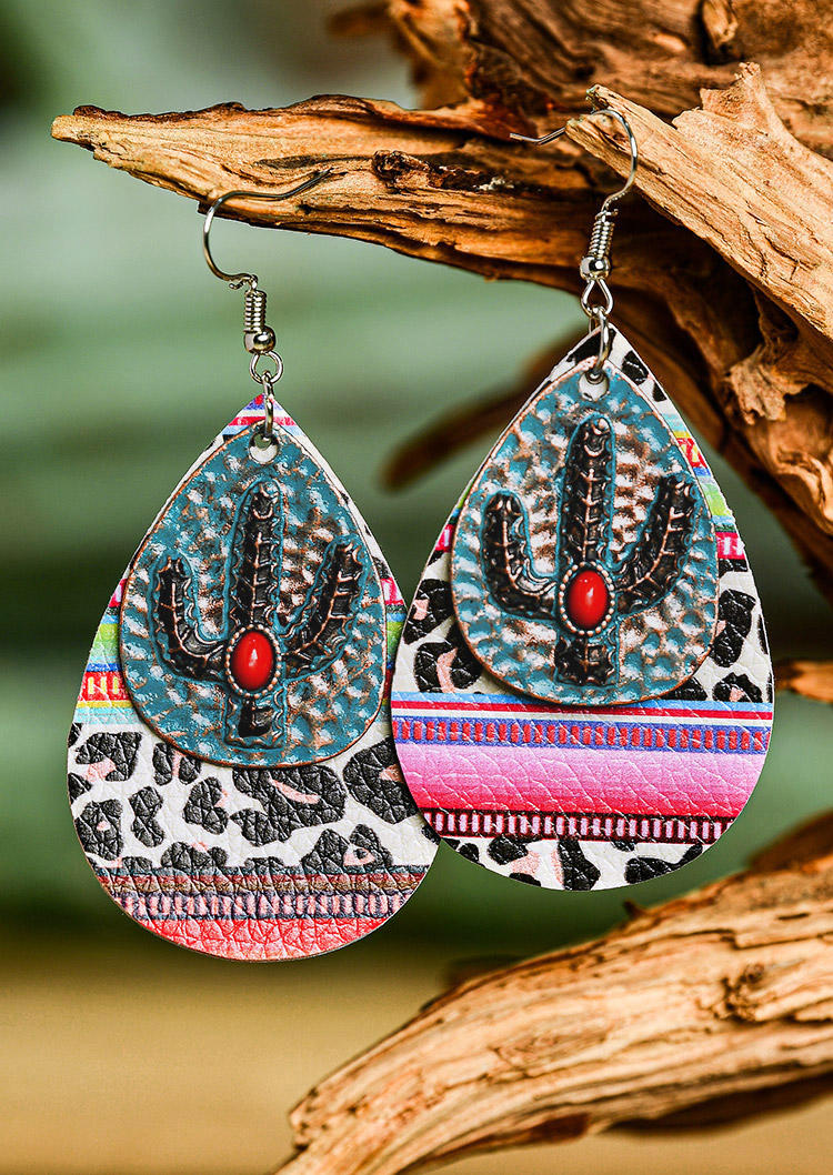 

Western Cactus Leopard Dual-Layered Water Drop Earrings, Multicolor, 510104