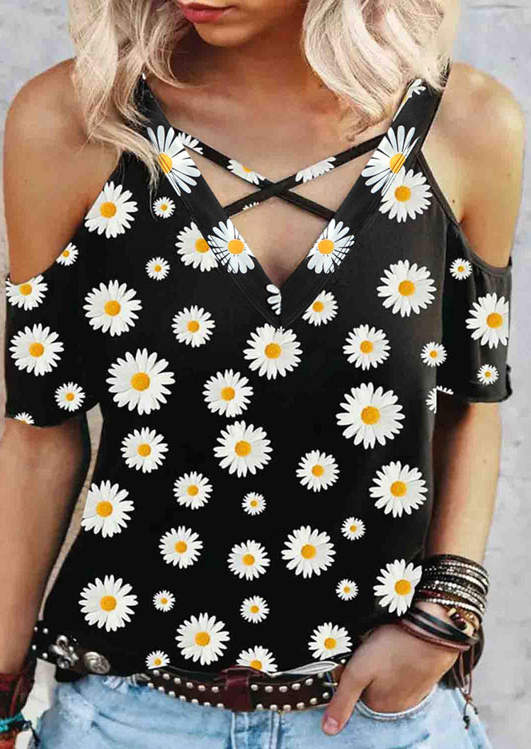 

Daisy Criss-Cross Cold Shoulder Blouse - Black, 510190