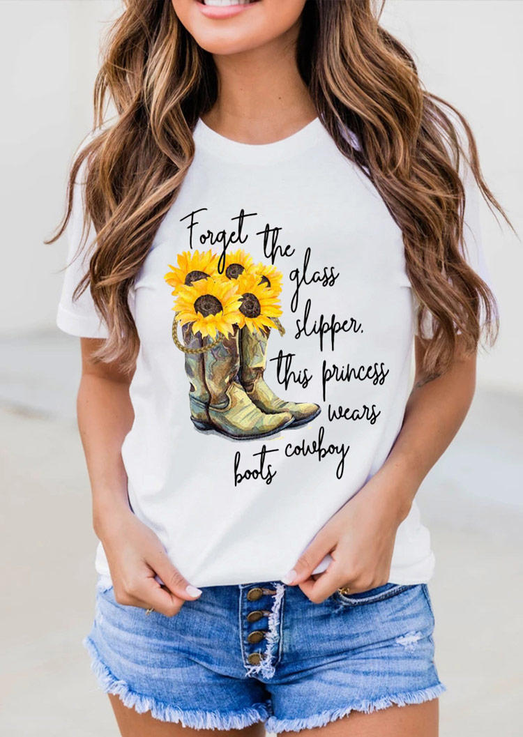

Sunflower Cowboy Boots T-Shirt Tee - White, 510286