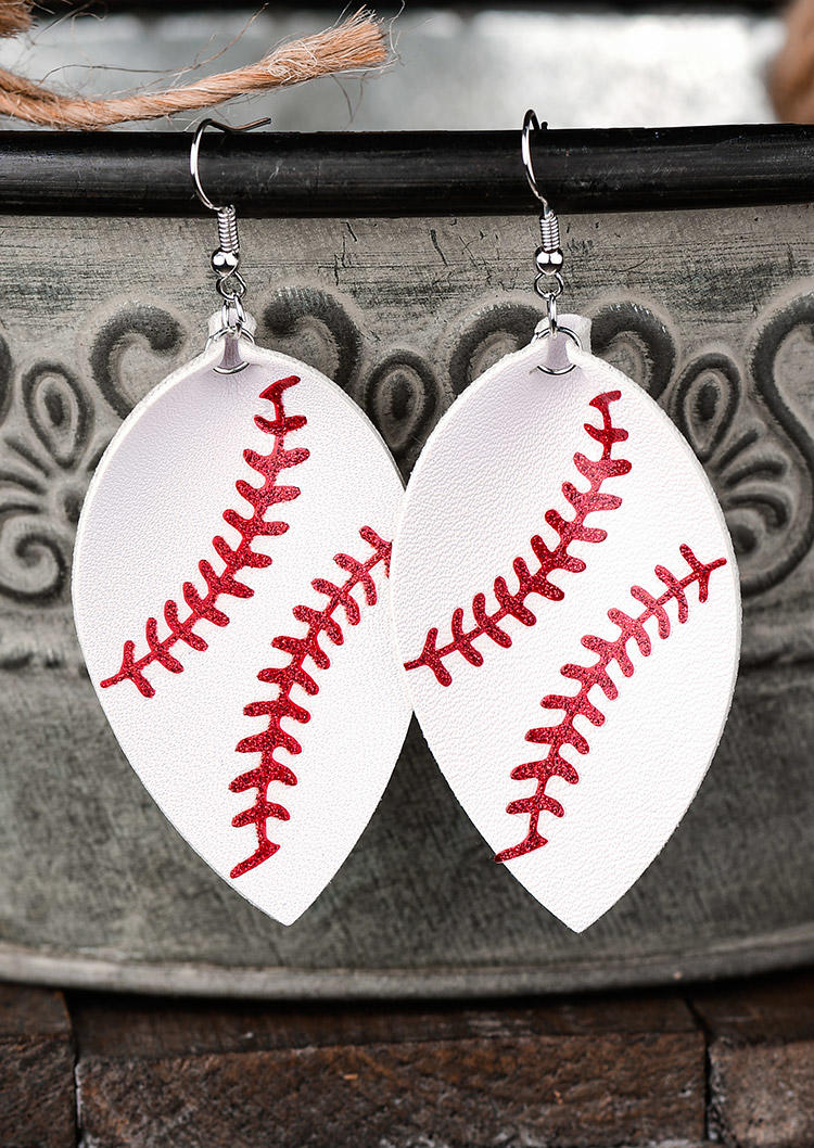 

Baseball Leaf Shaped Earrings - White, 510184