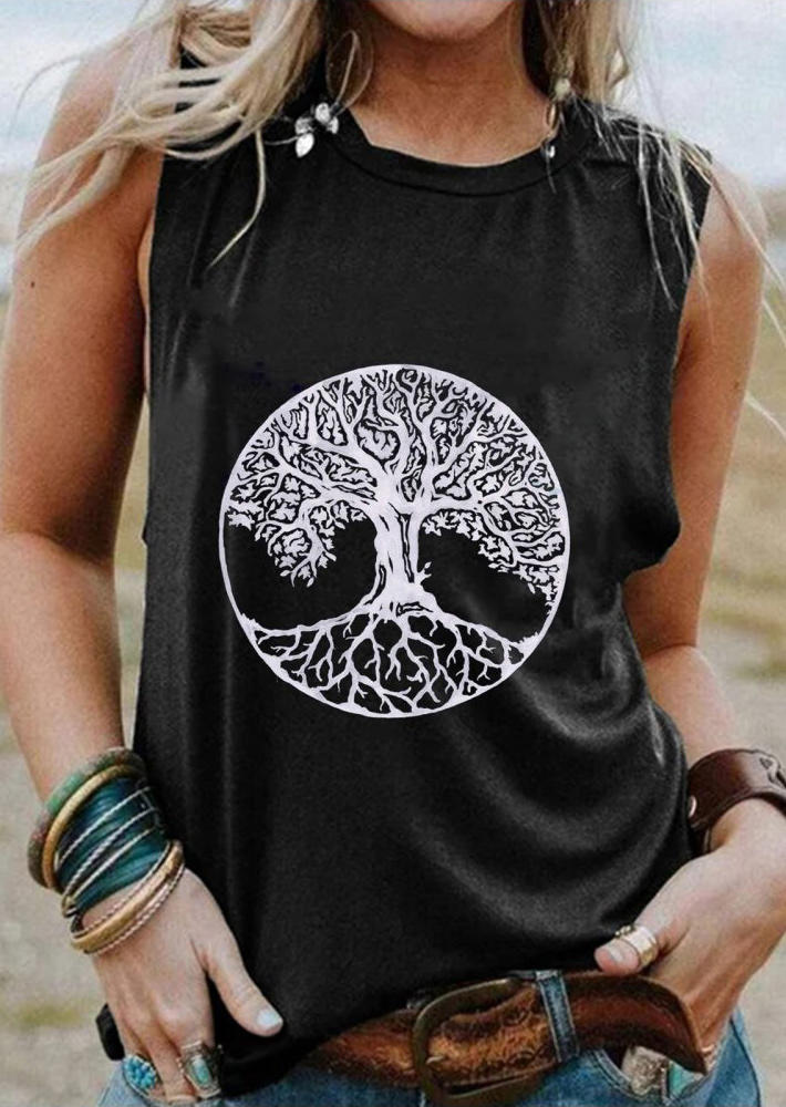 

Abstract Tree Of Life Sleeveless Tank, Black, FZ000723