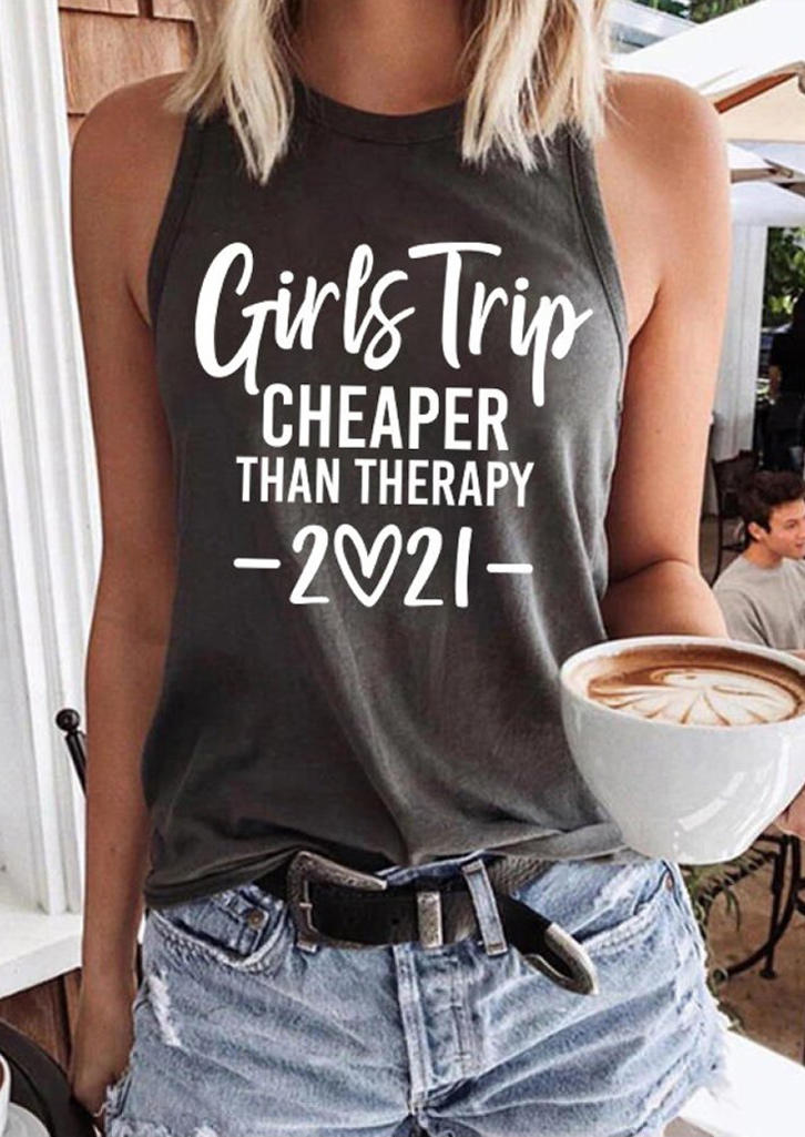 

Girls Trip Cheaper Than Therapy 2021 Sleeveless Crew Neck Tank, Black;blue, FZ000724