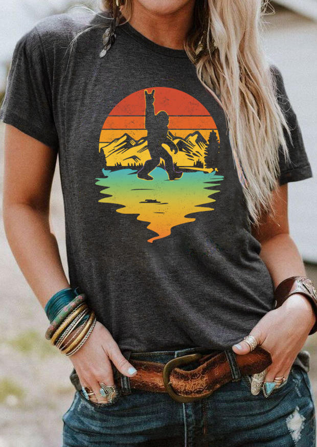 

Big Foot Sunset Mountain O-Neck T-Shirt Tee - Dark Grey, 509904