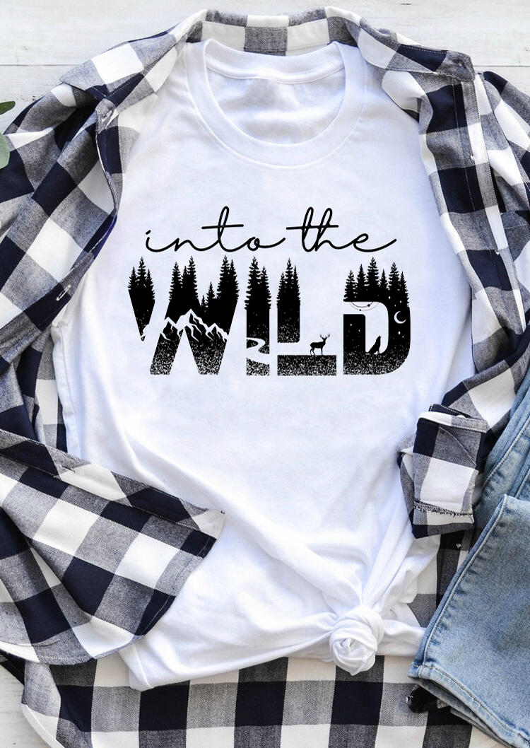 

Into The Wild Forest Deer Moon T-Shirt Tee - White, 509928
