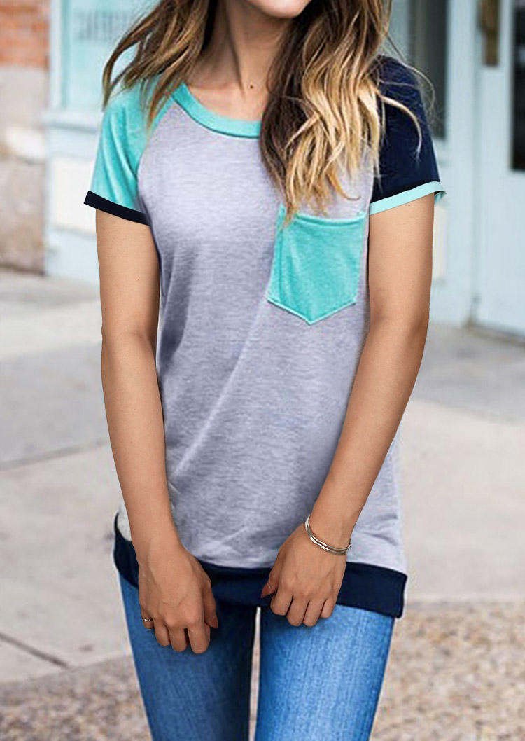 

Color Block Pocket Raglan Sleeve Blouse, Multicolor, 510074