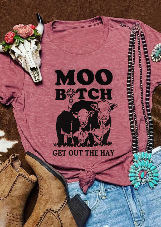 

Moo B!tch Get Out The Hay Cow T-Shirt Tee - Cameo Brown, 510253