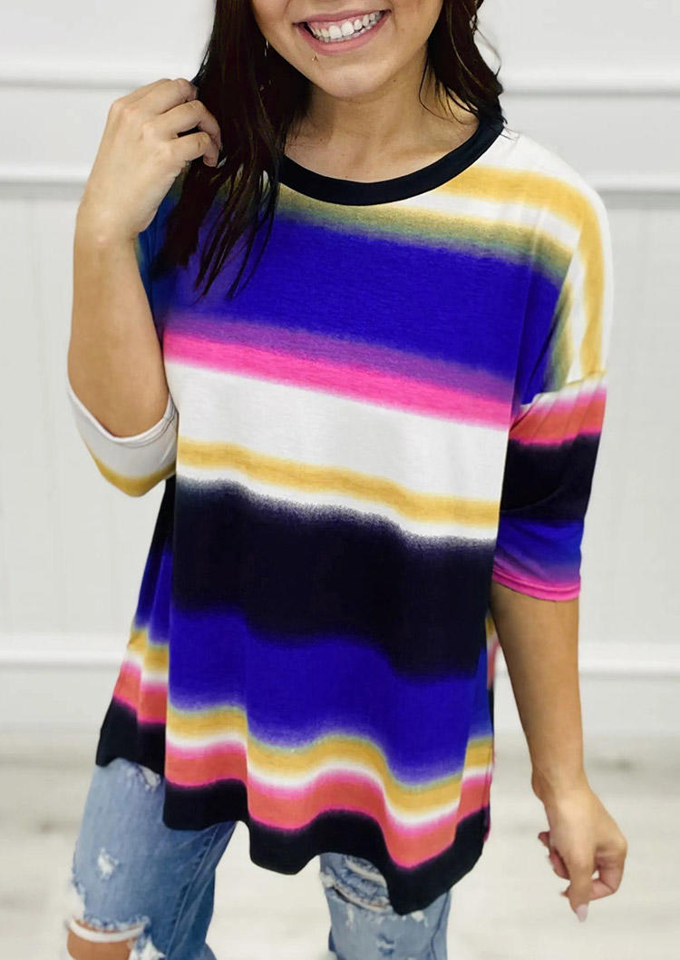 

Colorful Striped Half Sleeve Blouse, Multicolor, 510263