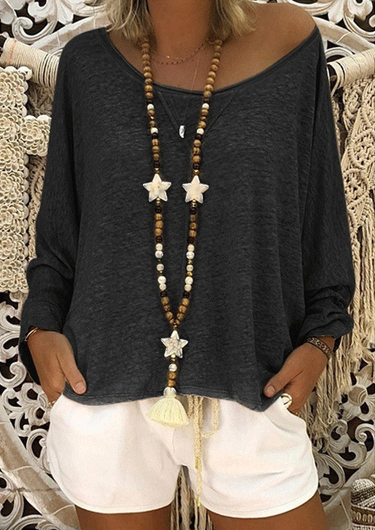 

O-Neck Long Sleeve Casual Blouse - Black, 510278