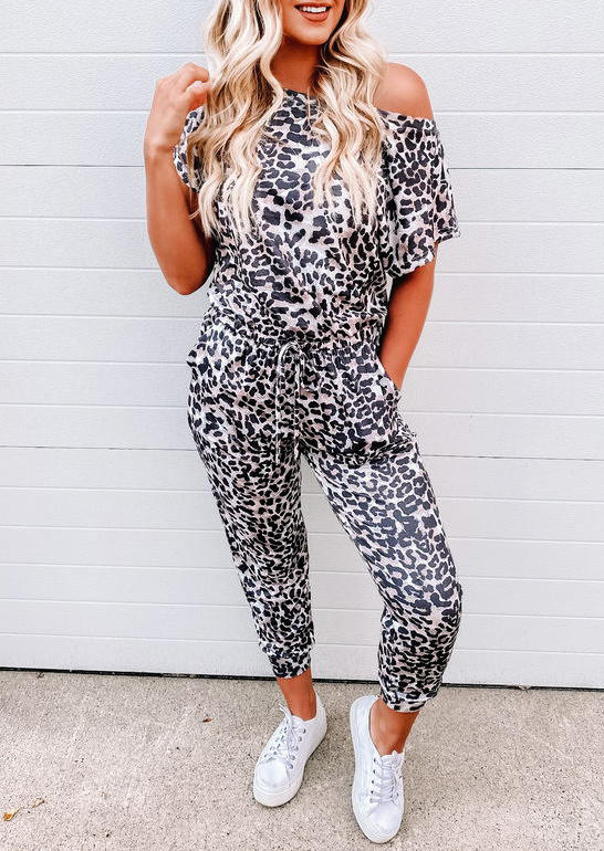 

Leopard Pocket Hollow Out Jumpsuit, 510561