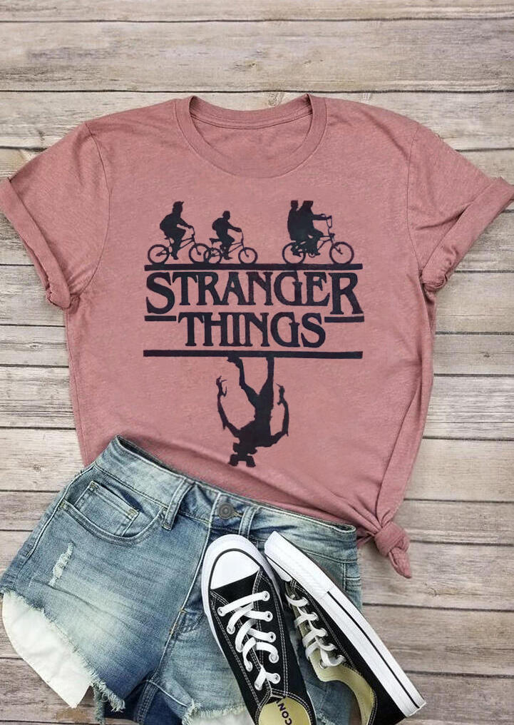 

Stranger Things Graphic O-Neck T-Shirt Tee - Cameo Brown, 510562