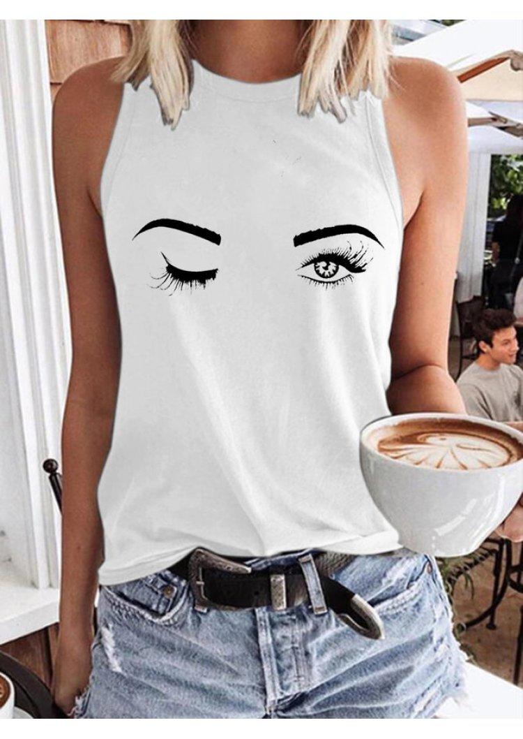 

Charming Eyes Sleeveless Tank - White, FZ001949