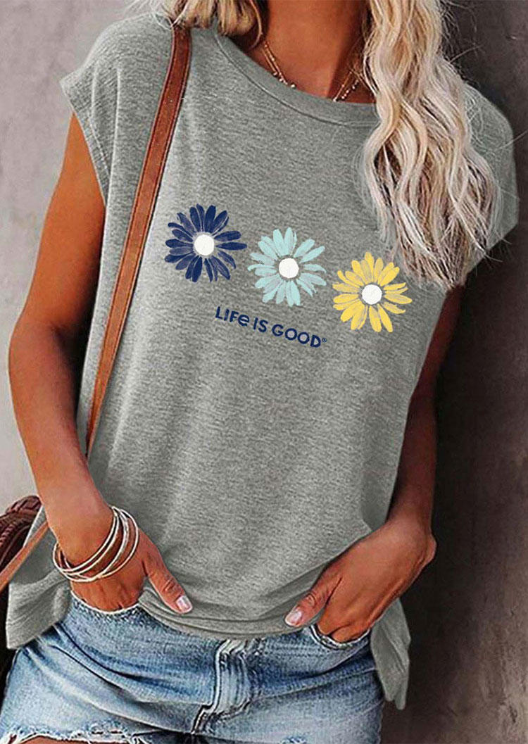 

Daisy Life Is Good T-Shirt Tee - Light Grey, 510053