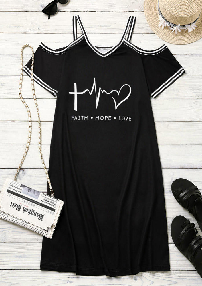 Faith Hope Love Cold Shoulder Mini Dress - Black