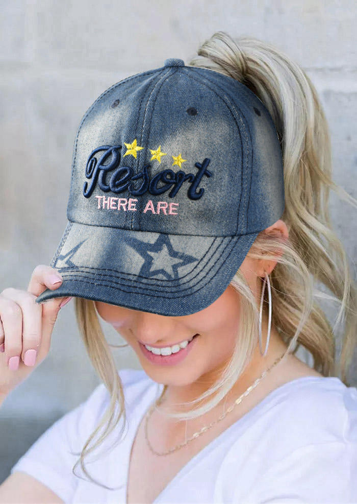 

There Are Resort Star Hollow Out Denim Baseball Cap, Blue, 510369