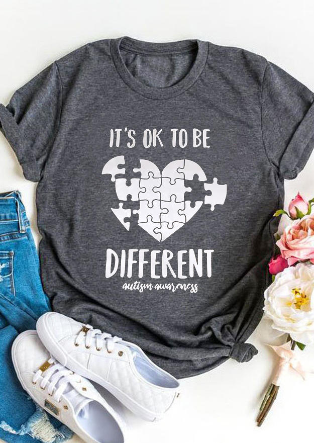 

It's Ok To Be Different Heart T-Shirt Tee - Gray, 510373