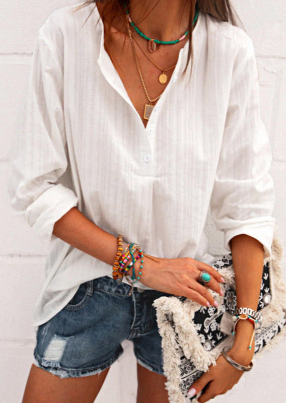 

Button Long Sleeve Blouse - White, 510442