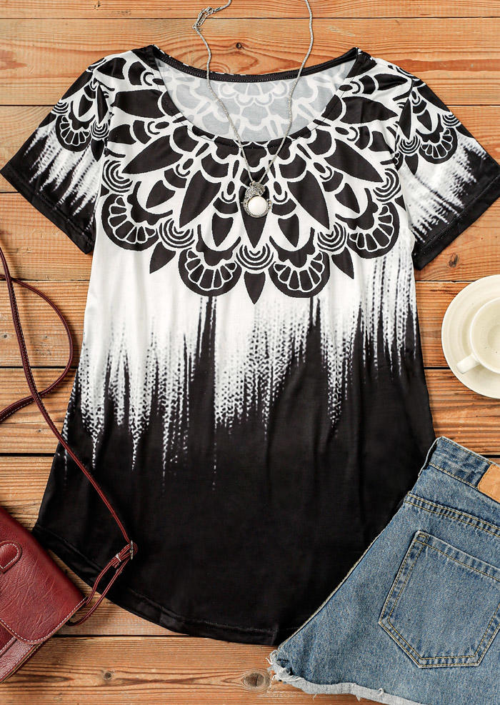 Buy Gradient Mandala Bell T-Shirt Tee - Black. Picture