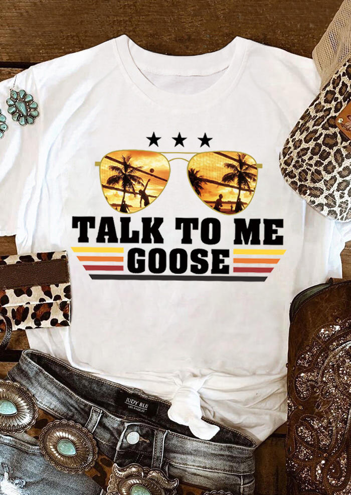 

Talk To Me Goose Glasses Coconut Tree T-Shirt Tee - White, 508376