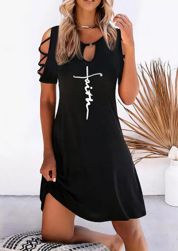 

Faith Keyhole Neck Cold Shoulder Mini Dress - Black, 509117