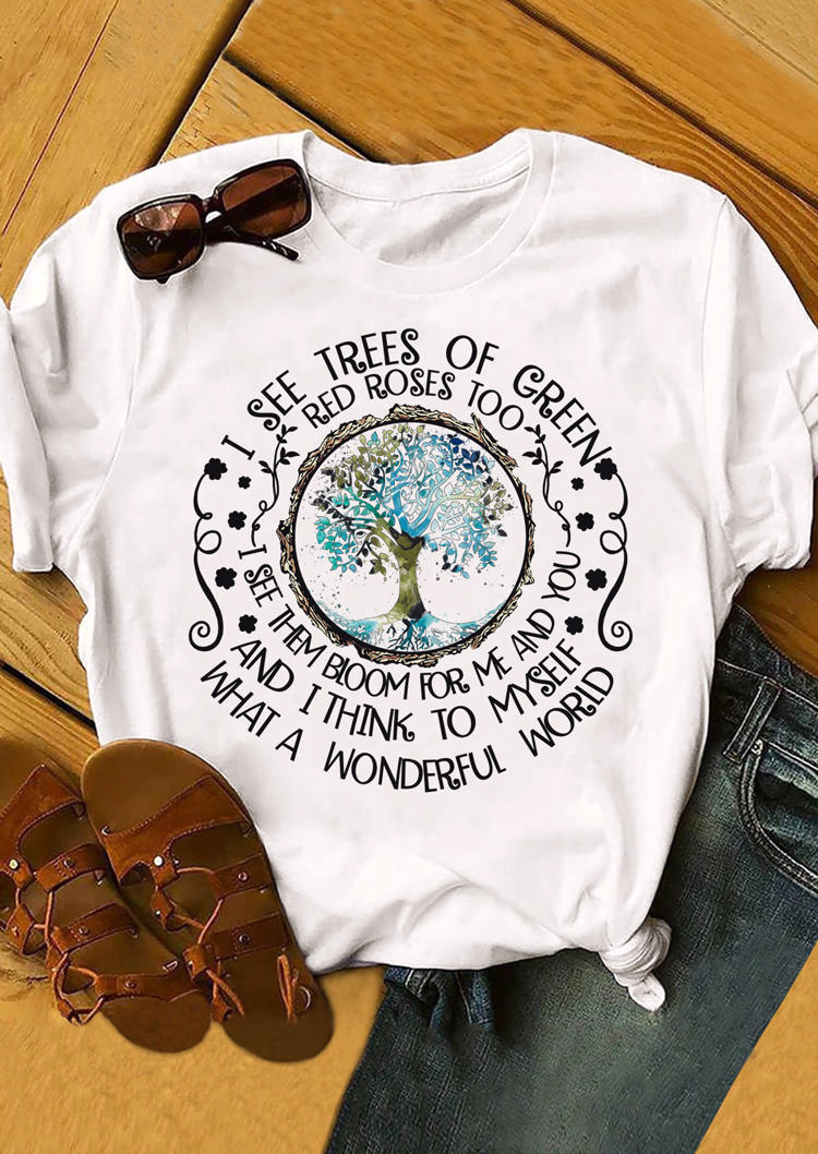 

Tree Of Life What A Wonderful World T-Shirt Tee - White, 509153