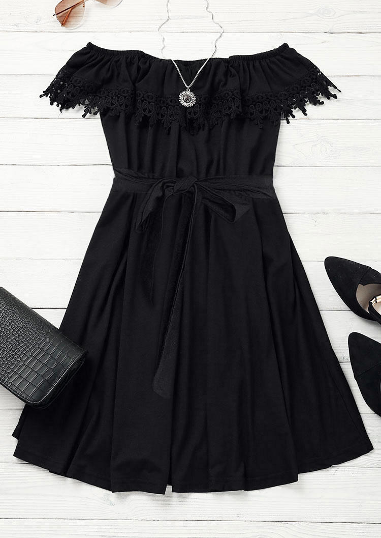 Lace Off Shoulder Mini Dress - Black