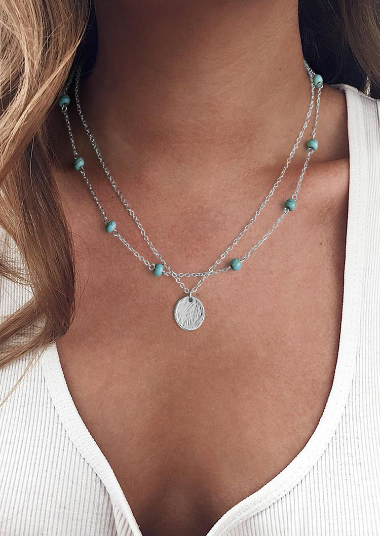 

Turquoise Double-Layered Necklace, Silver, 510368