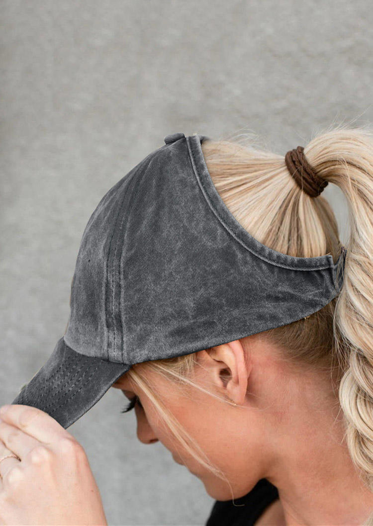 

Hollow Out Washed Distressed Ponytail Baseball Cap, Black, 510502