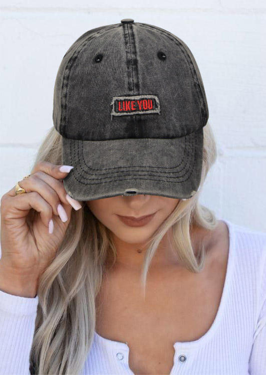 

Like You Distressed Adjustable Baseball Cap, Black, 510508