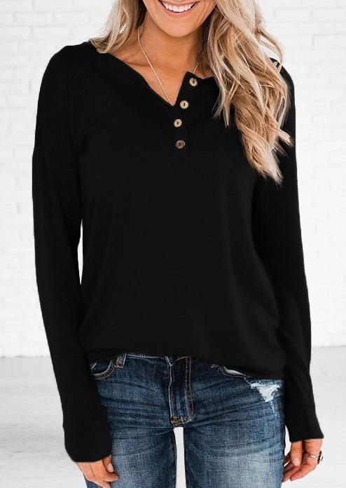 

Button Long Sleeve Blouse - Black, 510520