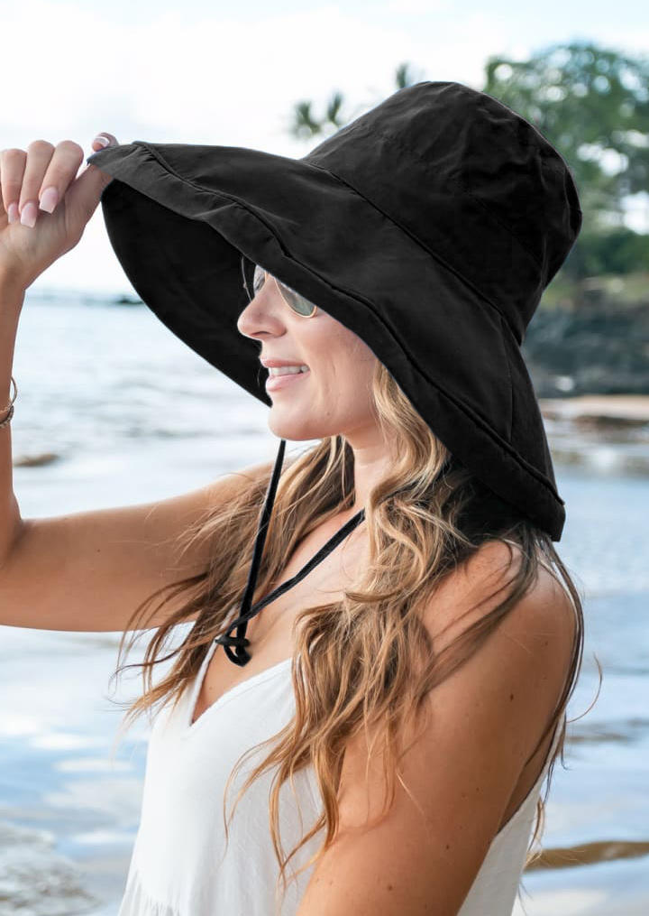 

Summer Sun Protection Drawstring Hat, Black;khaki, 510521