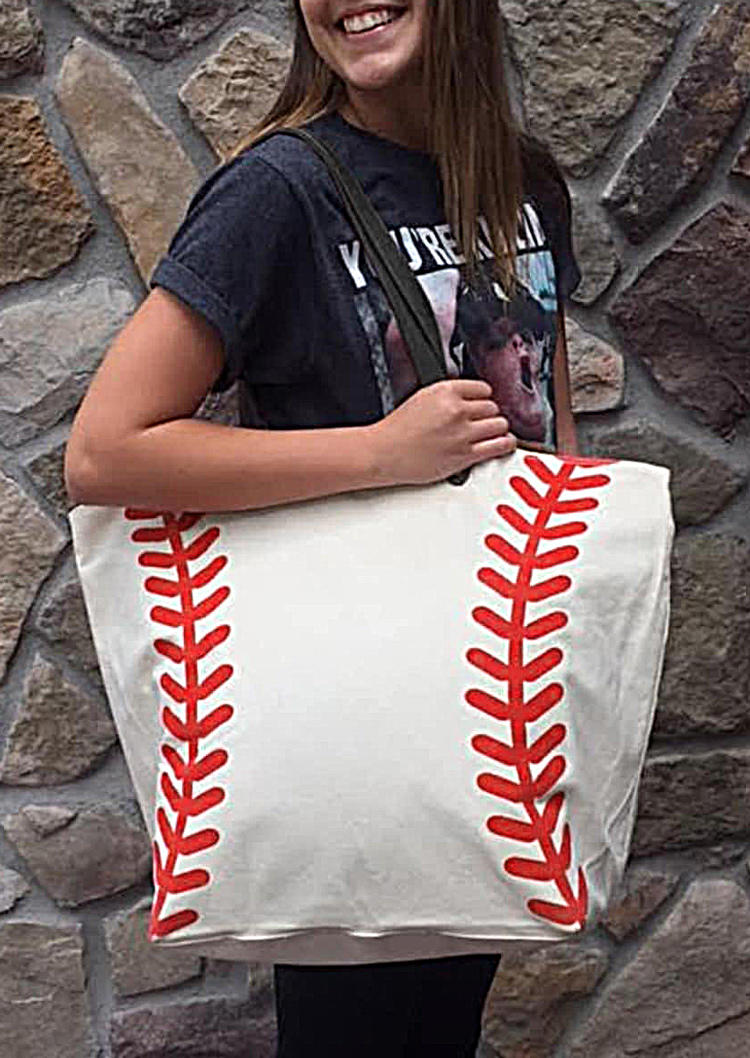 

Baseball Softball Large Canvas Tote Handbag - White, 510524