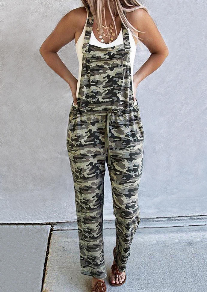 

Camouflage Drawstring Sleeveless Overall Jumpsuit - Army Green, 510527