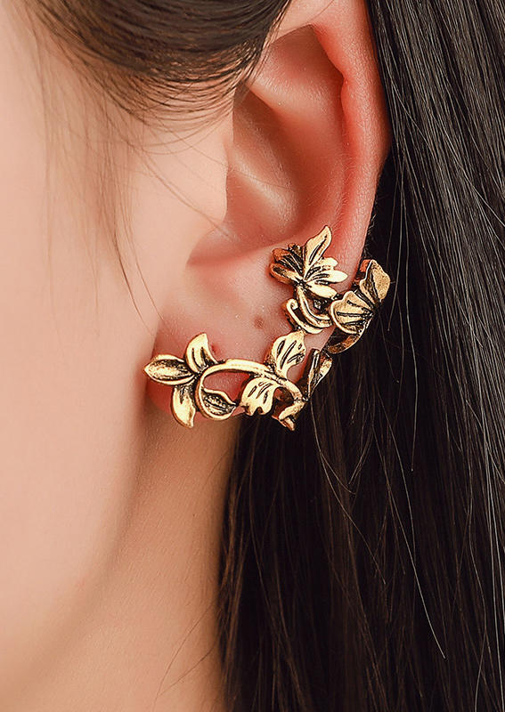 

Floral Leaf Non Piercing Ear Clip Wrap Earrings, Gold, 510641