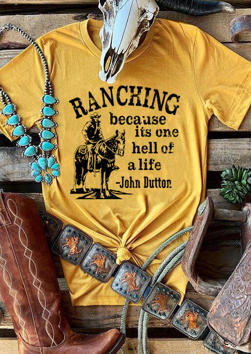 

Ranching Cowboy O-Neck T-Shirt Tee - Yellow, 510659