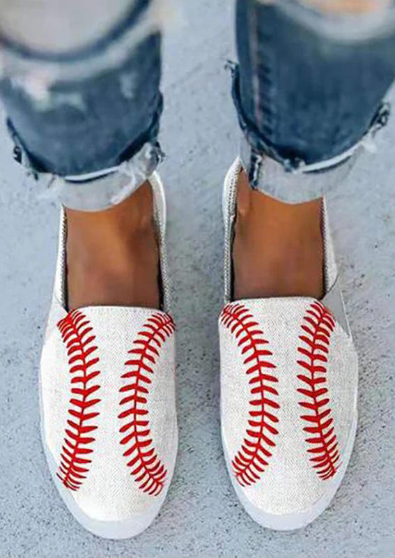 

Baseball Slip On Flat Canvas Sneakers - White, 510809